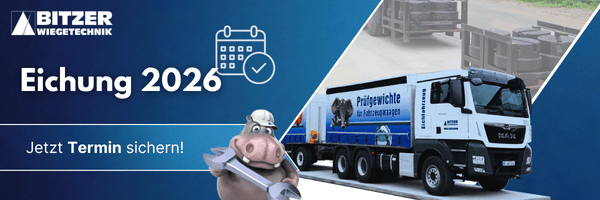 Eichung 2026: Antrag, Termin und Durchführung aus einer Hand 1 | Bitzer Wiegetechnik Banner Waageneichung 25 | Bitzer Wiegetechnik